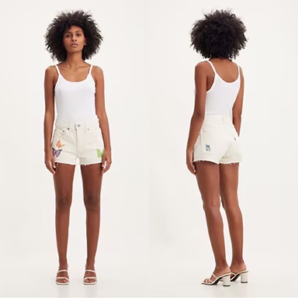 NWT LEVI'S 501 High Rise Button Fly Shorts With Butterfly Detail Size 28 - Picture 8 of 8